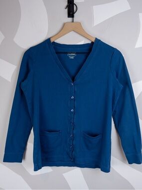 L. L. Bean 100% Cotton Teal Cardigan | S